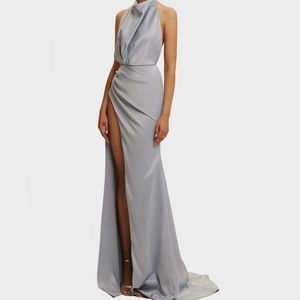 Light baby Blue high slit dress halter neck backless
